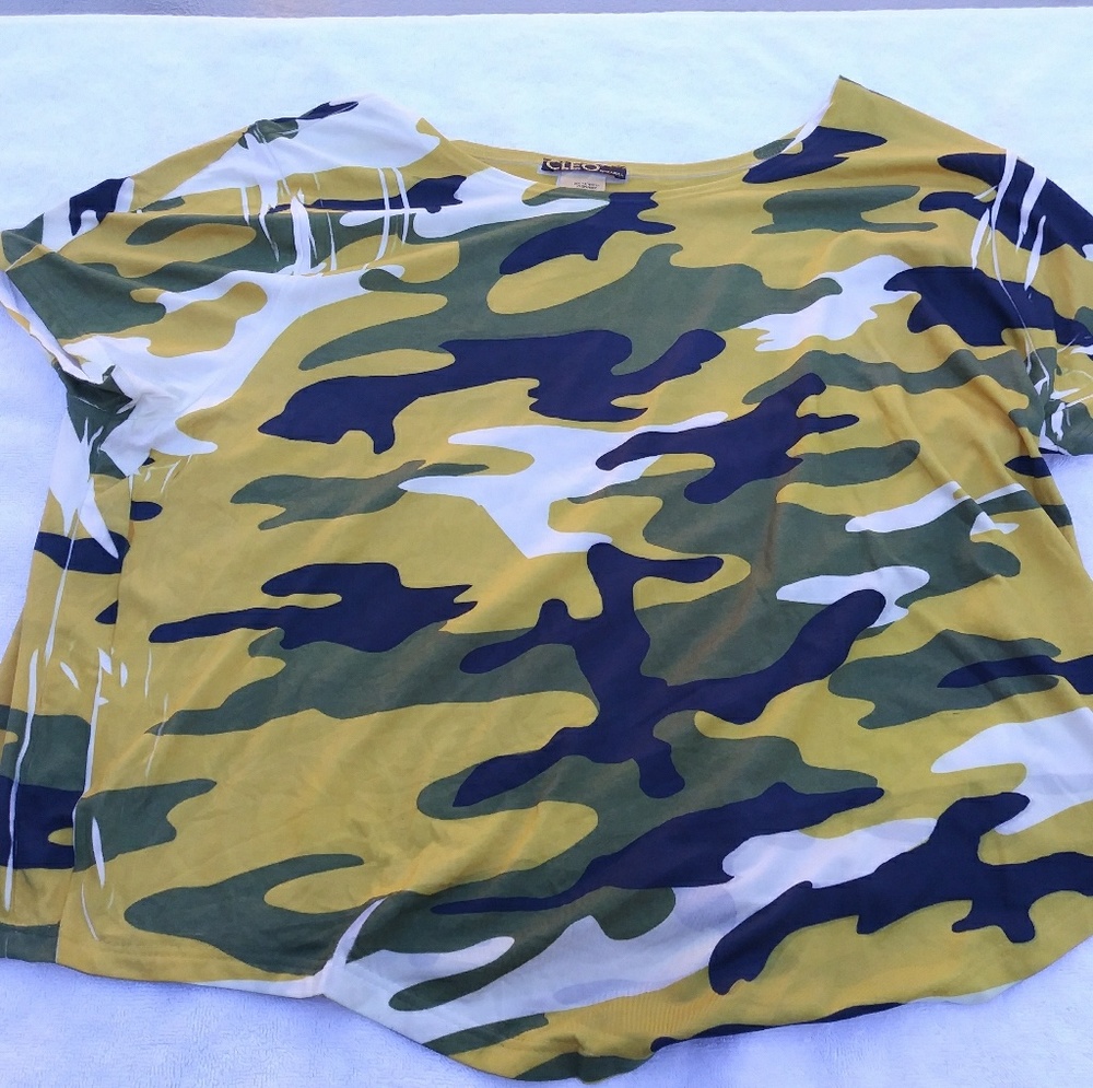 🌷Cleo Camouflage Army Green Yellow Black Shirt L